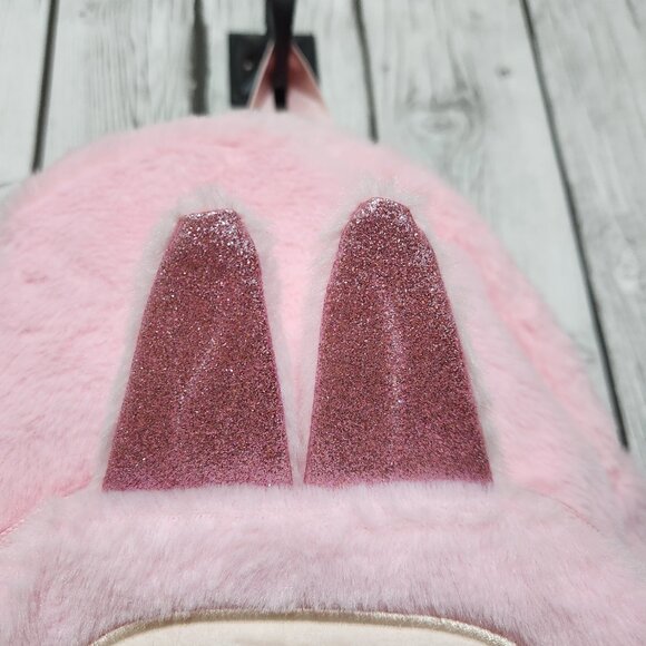 Labubu Mini Backpack Pink Fluffy Soft Cute Kawaii Sparkly Ears 2 Zippers New - Picture 4 of 11
